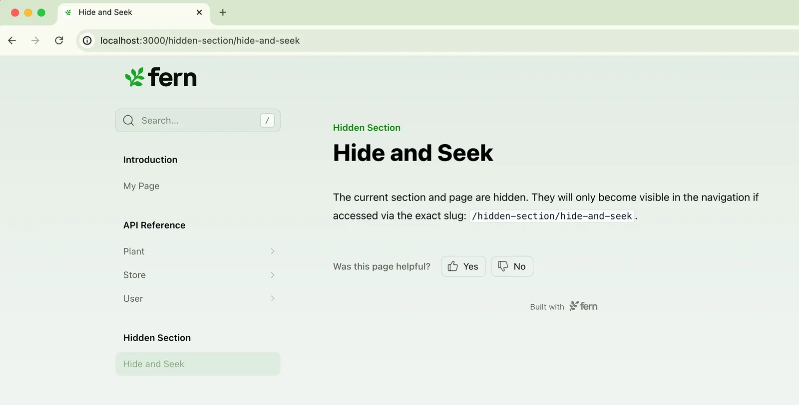 A site with a hidden section