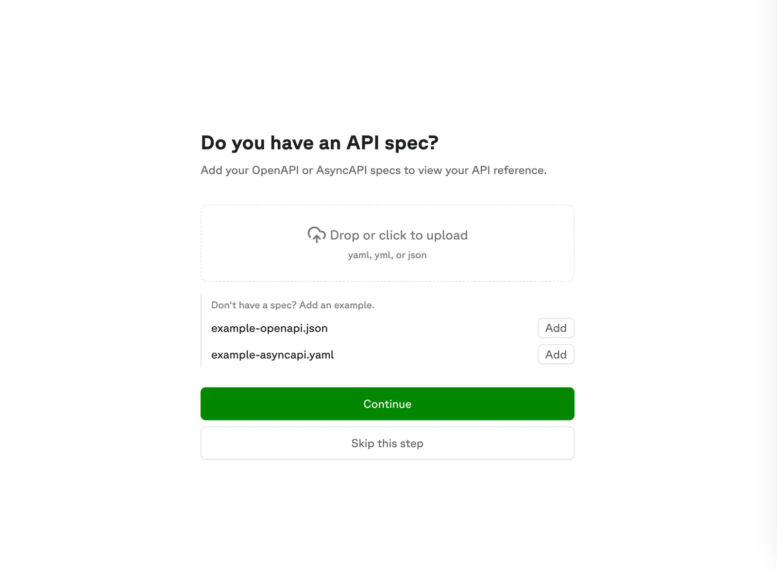 Upload API spec